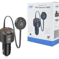 PNI Valentine V880 FM Modulator mit Mikrofon, Bluetooth 5.0, MP3 Player, FM Sender, Zwei USB Anschlüssen, schnelles Aufladen mobiler Geräte über QC3.0, kompatibel mit Siri und Google Assistant