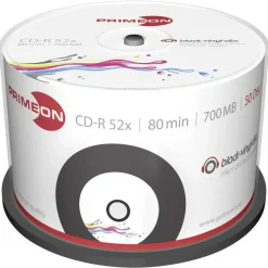 PrimeOn CD-R 80 Rohling 700 MB 50 St. Spindel Vinyl, Bedruckbar