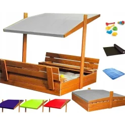 QLS Sandkasten aus Holz mit Sitzbank und Dach grau