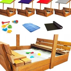 QLS Sandkasten aus Holz mit Sitzbank und Dach grau