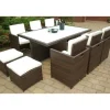 Ragnarök-Möbeldesign PolyRattan Essgruppe DEUTSCHE Marke - EIGNENE Produktion Tisch + 6 Stuhl & 4 Hocker - 8 Jahre GARANTIE - Garten Möbel incl. Glas und Sitzkissen braun