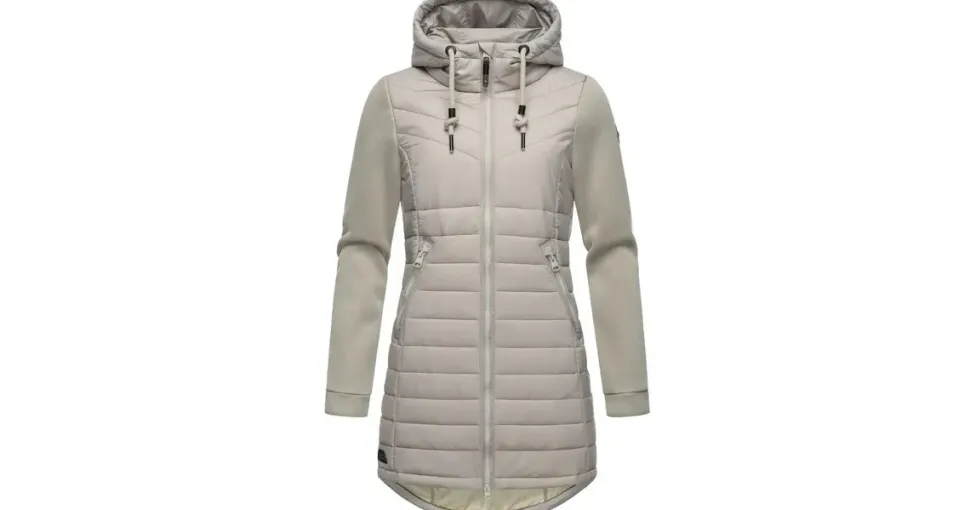 Ragwear Damen Übergangsjacke leichte lang Steppjacke mit weichen Ärmeln und Kapuze Sandrra Long Bone Gr. S - S