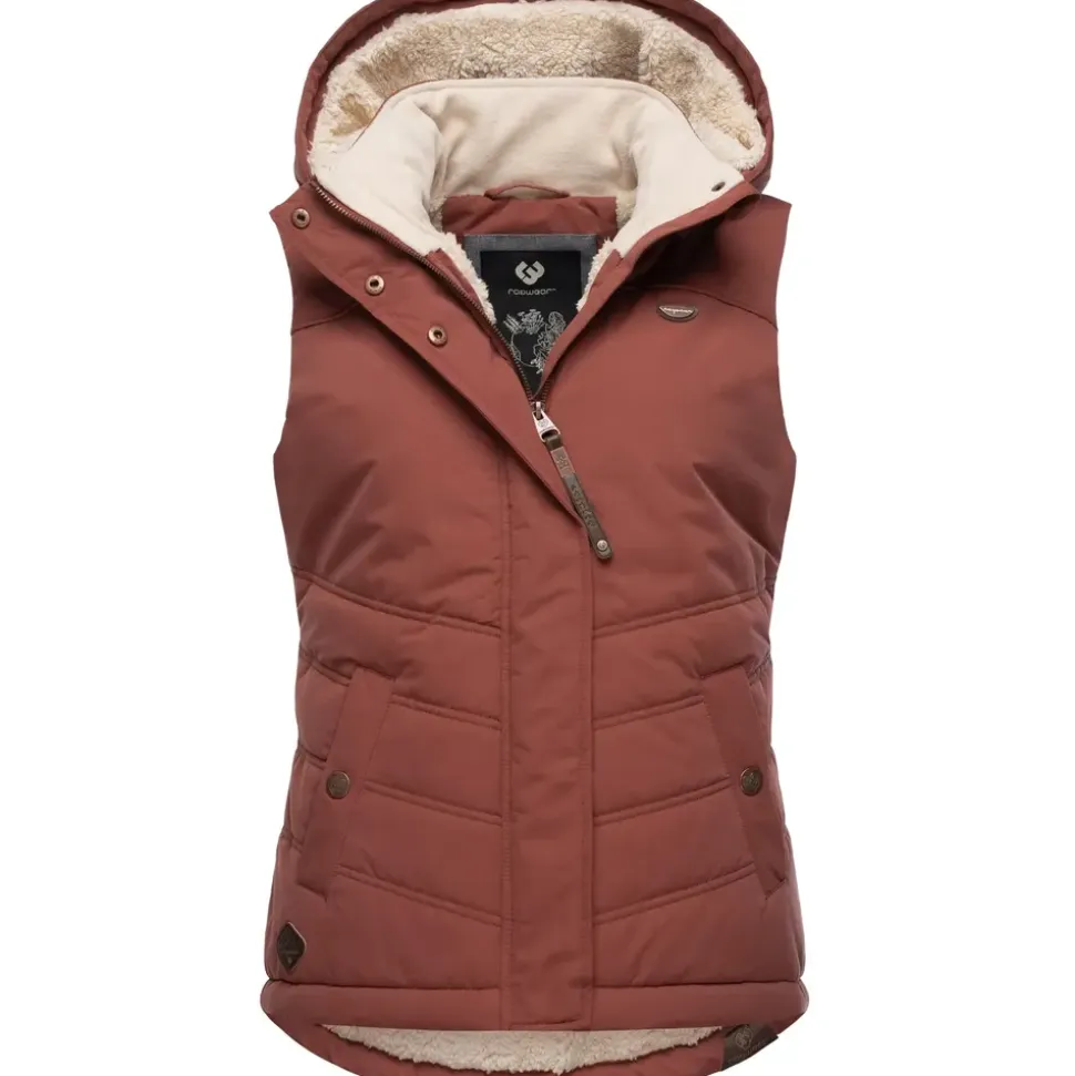 Ragwear Damen, ärmellose Outdoor-Weste mit abnehmbarer Kapuze Hesty Intl Terracotta22 Gr. S (36), orange (terra), Außenmaterial: 100% Polyester. Innenfutter: 100% Polyester.