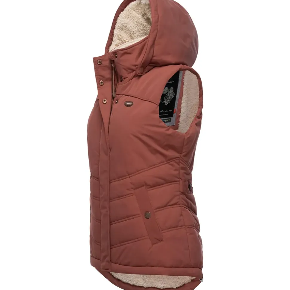 Ragwear Damen, ärmellose Outdoor-Weste mit abnehmbarer Kapuze Hesty Intl Terracotta22 Gr. S (36), orange (terra), Außenmaterial: 100% Polyester. Innenfutter: 100% Polyester.