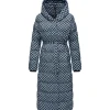 Ragwear Damen Wintermantel Warmer atmungsaktiver und wasserdichter Steppmantel lang mit angesagtem Hahnentritt Muster mit Kapuze Niara Long Print YOUMODO Cloud Gr. 3XL - 3XL