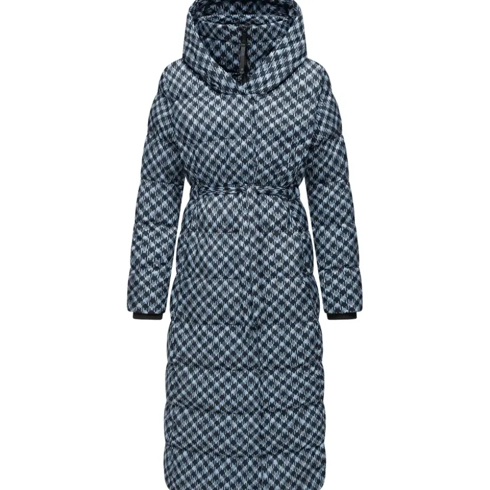 Ragwear Damen Wintermantel Warmer atmungsaktiver und wasserdichter Steppmantel lang mit angesagtem Hahnentritt Muster mit Kapuze Niara Long Print YOUMODO Cloud Gr. 3XL - 3XL