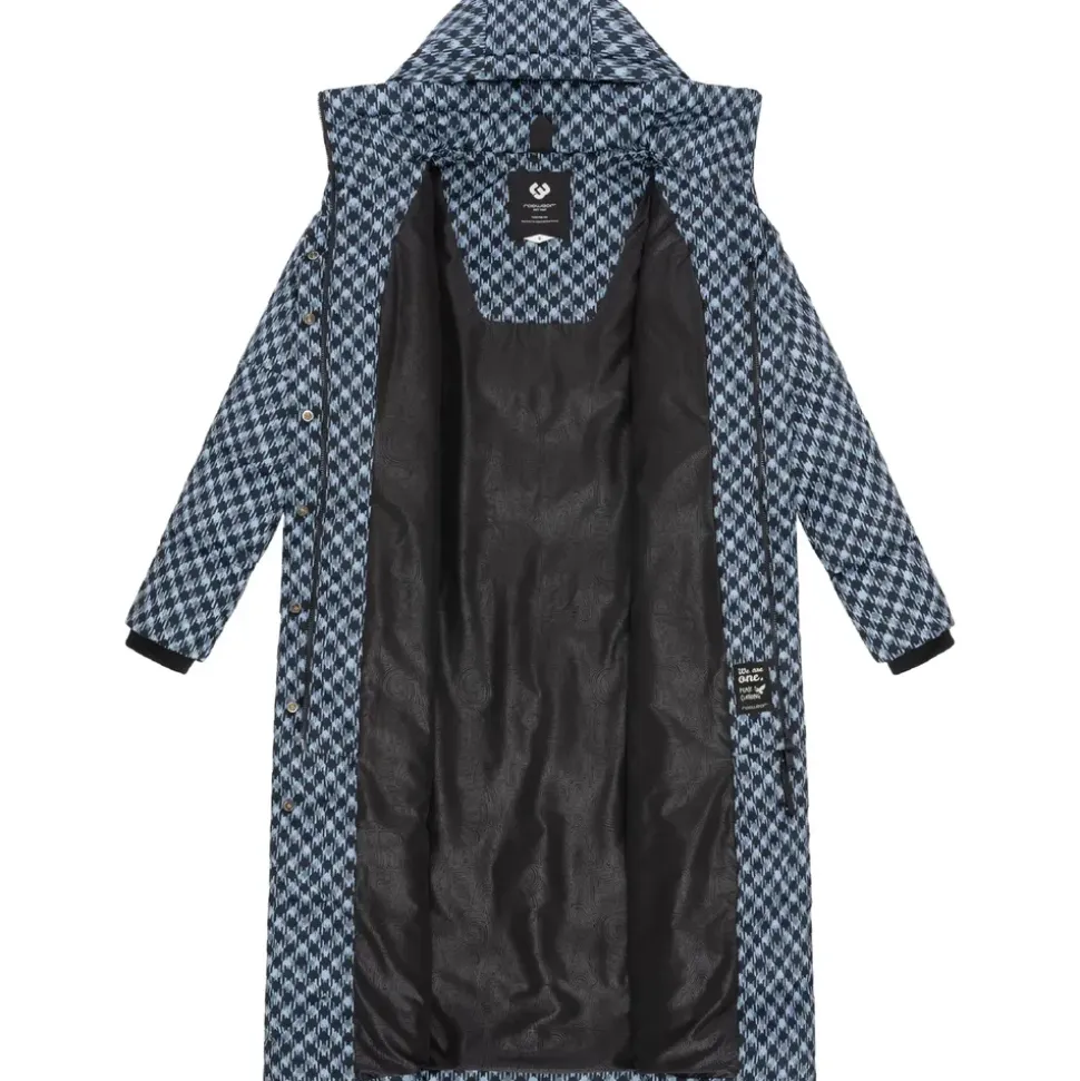 Ragwear Damen Wintermantel Warmer atmungsaktiver und wasserdichter Steppmantel lang mit angesagtem Hahnentritt Muster mit Kapuze Niara Long Print YOUMODO Cloud Gr. 3XL - 3XL