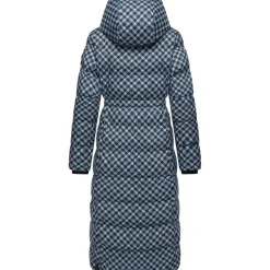 Ragwear Damen Wintermantel Warmer atmungsaktiver und wasserdichter Steppmantel lang mit angesagtem Hahnentritt Muster mit Kapuze Niara Long Print YOUMODO Cloud Gr. 3XL - 3XL