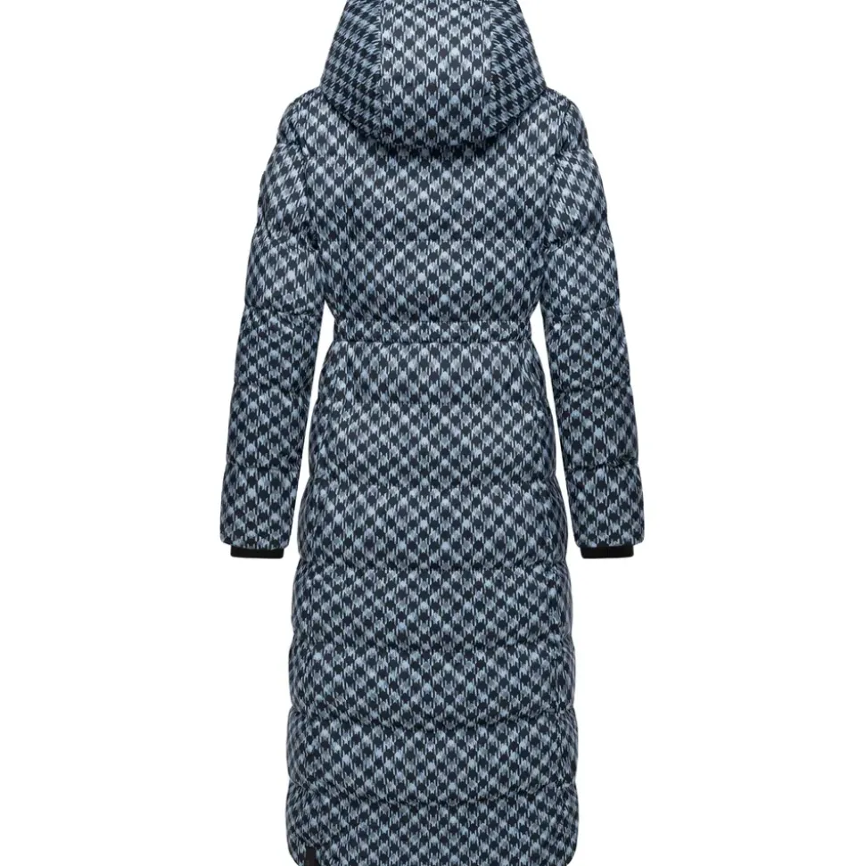 Ragwear Damen Wintermantel Warmer atmungsaktiver und wasserdichter Steppmantel lang mit angesagtem Hahnentritt Muster mit Kapuze Niara Long Print YOUMODO Cloud Gr. 3XL - 3XL