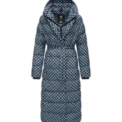 Ragwear Damen Wintermantel Warmer atmungsaktiver und wasserdichter Steppmantel lang mit angesagtem Hahnentritt Muster mit Kapuze Niara Long Print YOUMODO Cloud Gr. 3XL - 3XL