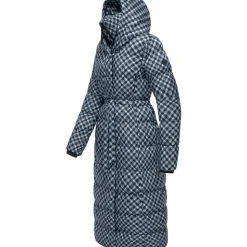 Ragwear Damen Wintermantel Warmer atmungsaktiver und wasserdichter Steppmantel lang mit angesagtem Hahnentritt Muster mit Kapuze Niara Long Print YOUMODO Cloud Gr. 3XL - 3XL