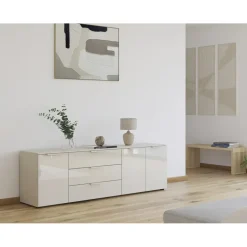 Rauch Kombikommode 200 x 61 x 42 cm Beige / Glas Beige