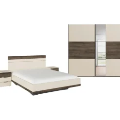 Rauch Schlafzimmer-Set RAUCH "Komplettschlafzimmer Schlafzimmer Schlafzimmermöbel SAJO", beige (champagner, atlantic oak dunkel), Mit Spiegel + ohne Matratze, B/H: 180cm x 200cm, Mit Spiegel, Holzwerkstoff, Schlafzimmermöbel-Sets, optional mit Spiegel am