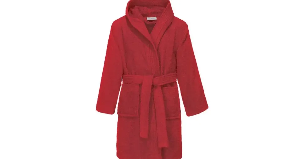 REDBEST Frottier Kinder-Bademantel mit Kapuze Chicago in rot | Gr.: 110/116