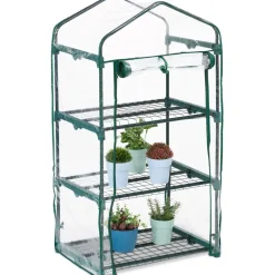 Relaxdays Foliengewächshaus Kunststoff Grün PVC-Folie 3 Etagen 0,64 m2