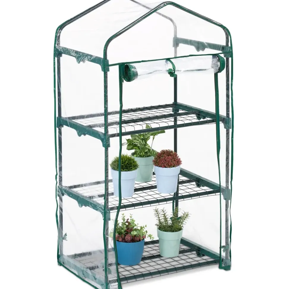 Relaxdays Foliengewächshaus Kunststoff Grün PVC-Folie 3 Etagen 0,64 m2