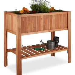 Relaxdays Hochbeet Holz mit Ablagefach