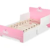 Relaxdays Kinderbett mit Rausfallschutz Weiß/Rosa 60 x 77 cm