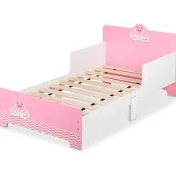 Relaxdays Kinderbett mit Rausfallschutz Weiß/Rosa 60 x 77 cm