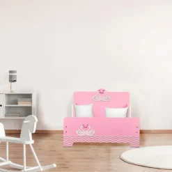 Relaxdays Kinderbett mit Rausfallschutz Weiß/Rosa 60 x 77 cm