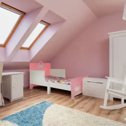 Relaxdays Kinderbett mit Rausfallschutz Weiß/Rosa 60 x 77 cm