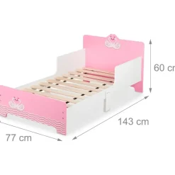 Relaxdays Kinderbett mit Rausfallschutz Weiß/Rosa 60 x 77 cm