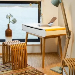 Relaxdays Kinderschreibtisch mit Schubladen Weiß / Braun