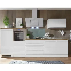 Respekta Küchenzeile Gabriel Doppelblock 320 cm E-Geräte weiß hochglänzend/weiß matt