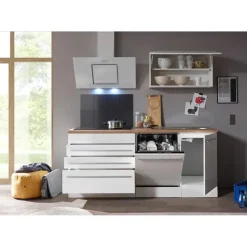 Respekta Küchenzeile Gabriel Doppelblock 320 cm E-Geräte weiß hochglänzend/weiß matt