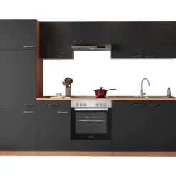 Respekta Küchenzeile Gerda 270 cm E-Geräte Glaskeramikkochfeld grau/buche nachbildung