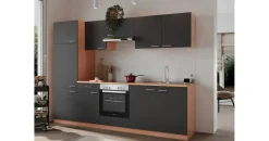 Respekta Küchenzeile Gerda 270 cm E-Geräte Glaskeramikkochfeld grau/buche nachbildung
