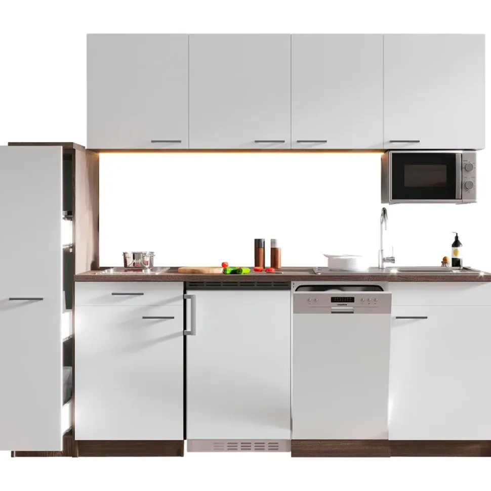 Respekta Küchenzeile Oliver 225 cm E-Geräte weiß