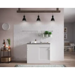Respekta Komplettspüle 100 x 50 cm Schiebetür Weiß