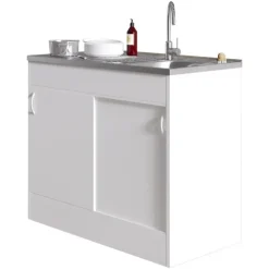 Respekta Komplettspüle 100 x 50 cm Schiebetür Weiß