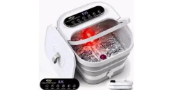 RIKE Faltbares Fußbad mit PTC-Schnellheizung & Massage, Klappbares Fußmassagegerät mit Präziser LCD-Temperaturregelung & Rotlicht, Wellness Geschenk für Senioren & Home Office