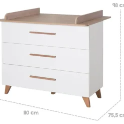 roba Kinderzimmer Set 3-teilig Ole - Kinderbett 70 x 140 cm umbaubar + Wickelkommode mit 3 Schubladen + Kinderkleiderschrank - Griffe & Füße aus Massivholz - Weiß/Dunkle Eiche