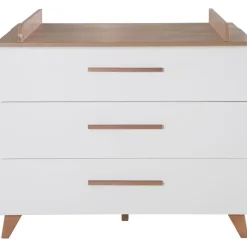 roba Kinderzimmer Set 3-teilig Ole - Kinderbett 70 x 140 cm umbaubar + Wickelkommode mit 3 Schubladen + Kinderkleiderschrank - Griffe & Füße aus Massivholz - Weiß/Dunkle Eiche
