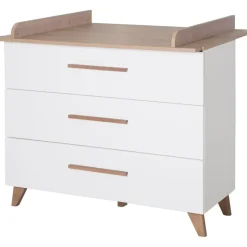 roba Kinderzimmer Set 3-teilig Ole - Kinderbett 70 x 140 cm umbaubar + Wickelkommode mit 3 Schubladen + Kinderkleiderschrank - Griffe & Füße aus Massivholz - Weiß/Dunkle Eiche