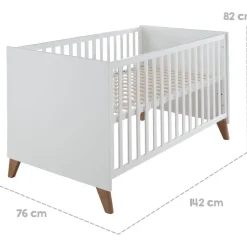 roba Kinderzimmer Set 3-teilig Ole - Kinderbett 70 x 140 cm umbaubar + Wickelkommode mit 3 Schubladen + Kinderkleiderschrank - Griffe & Füße aus Massivholz - Weiß/Dunkle Eiche