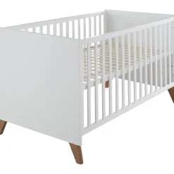 roba Kinderzimmer Set 3-teilig Ole - Kinderbett 70 x 140 cm umbaubar + Wickelkommode mit 3 Schubladen + Kinderkleiderschrank - Griffe & Füße aus Massivholz - Weiß/Dunkle Eiche