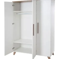 roba Kinderzimmer Set 3-teilig Ole - Kinderbett 70 x 140 cm umbaubar + Wickelkommode mit 3 Schubladen + Kinderkleiderschrank - Griffe & Füße aus Massivholz - Weiß/Dunkle Eiche