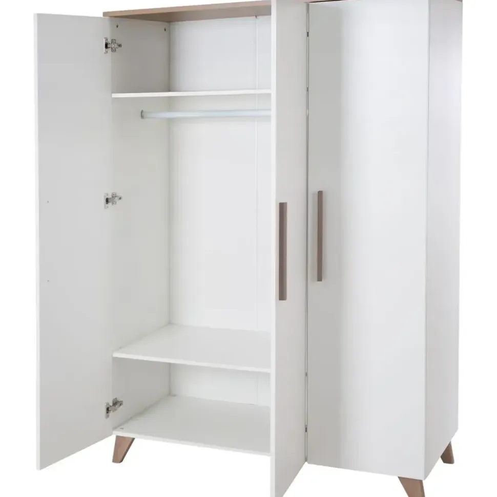 roba Kinderzimmer Set 3-teilig Ole - Kinderbett 70 x 140 cm umbaubar + Wickelkommode mit 3 Schubladen + Kinderkleiderschrank - Griffe & Füße aus Massivholz - Weiß/Dunkle Eiche