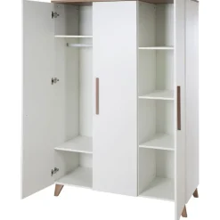 roba Kinderzimmer Set 3-teilig Ole - Kinderbett 70 x 140 cm umbaubar + Wickelkommode mit 3 Schubladen + Kinderkleiderschrank - Griffe & Füße aus Massivholz - Weiß/Dunkle Eiche