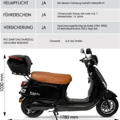 Rolektro E-City Retro 1500 Watt 45 km/h schwarz/orange