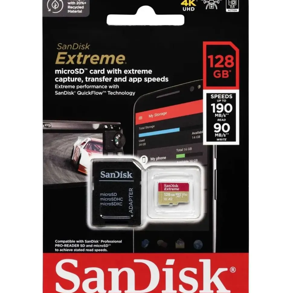 SanDisk Extreme microSDXC UHS-I U3 A2 V30 + SD-Adapter 128 GB