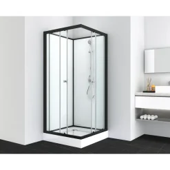 SANOTECHNIK Komplettdusche mit Schiebetür 90 x 90 cm schwarz Sicherheitsglas PS15B