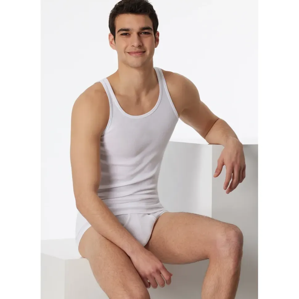SCHIESSER Herren Unterhemd 2er Pack - Sport-Jacke, Original Feinripp