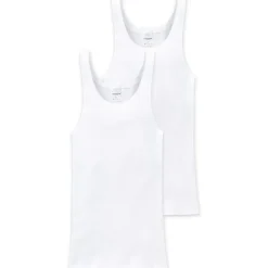 SCHIESSER Unterhemd 2er Pack - ärmellos, Cotton Essentials, Doppelripp, für Herren Weiß 6