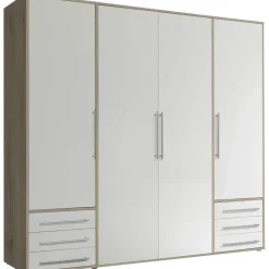SchlafKONTOR Drehtürenschrank Lyss 206 x 194 x 58 cm Beige/Weiß