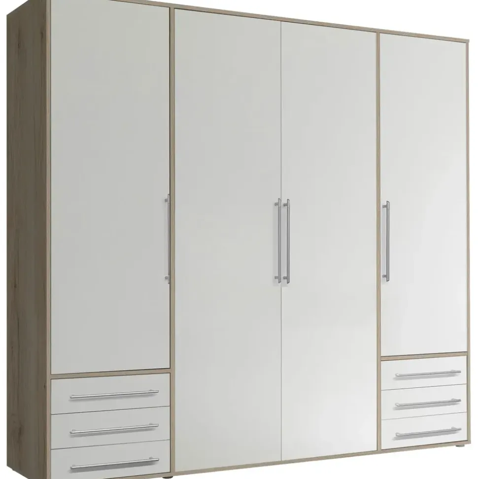 SchlafKONTOR Drehtürenschrank Lyss 206 x 194 x 58 cm Beige/Weiß